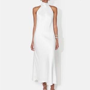 Galvan London Capri Crepe-Silk White Cocktail Midi Dress 8 US